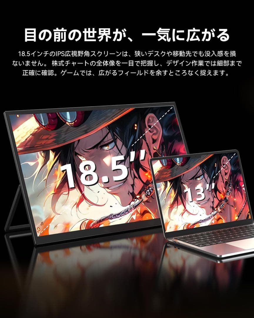 モバイルモニター　18.5インチ　ゲーミングディスプレイ　ポータブル　自立型