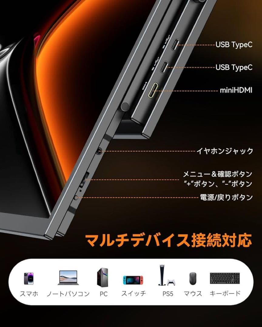 モバイルモニター　18.5インチ　ゲーミングディスプレイ　ポータブル　自立型