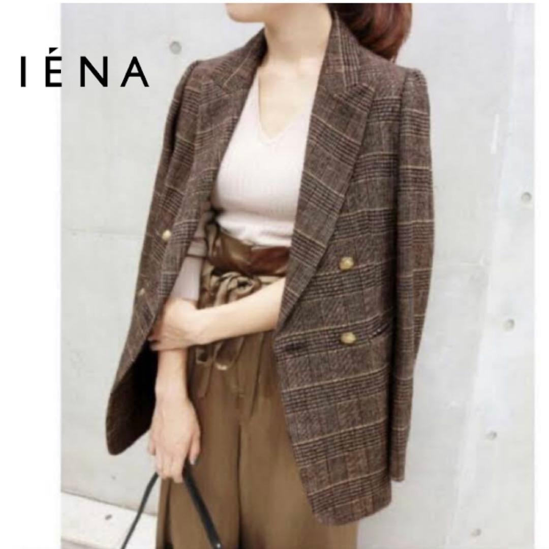 【美品】 イエナ モールチェック ダブルブレストジャケット 金ボタン