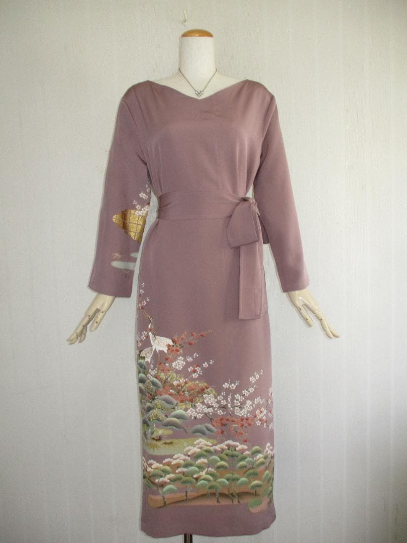 L～2Ｌサイズ　訪問着からの着物リメイクドレスです　着丈１１９cm