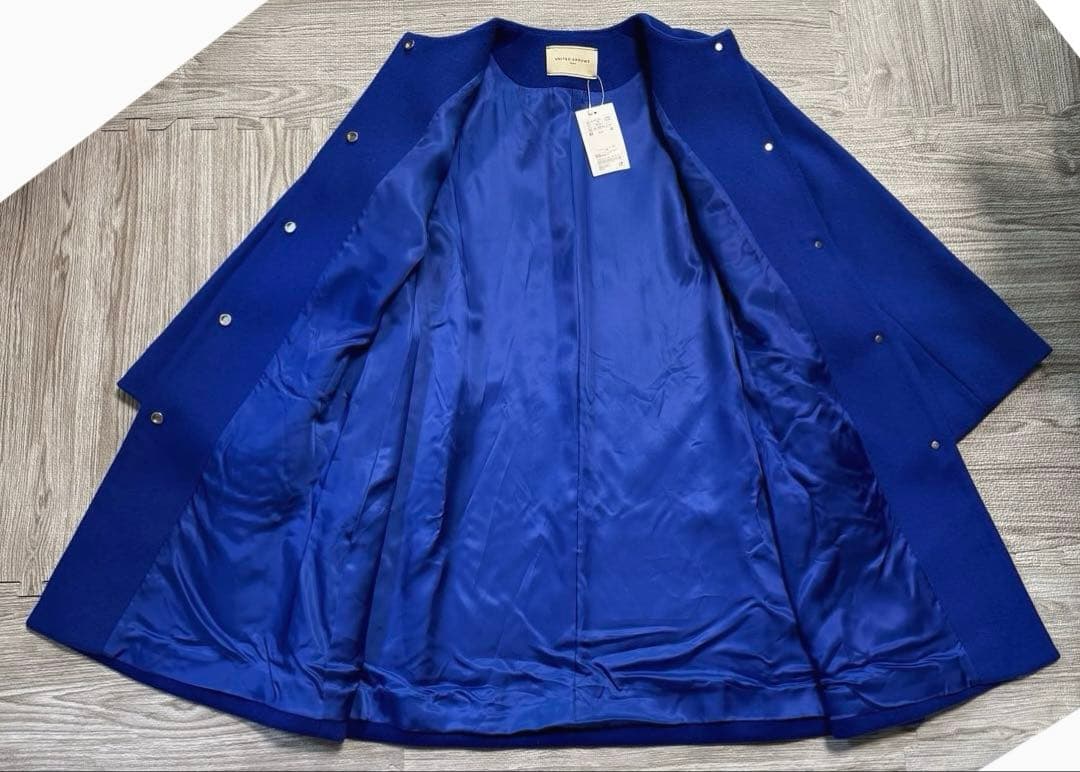定価5万 ユナイテッドアローズ 38 ロイヤルブルー ノーカラーミドル丈コート