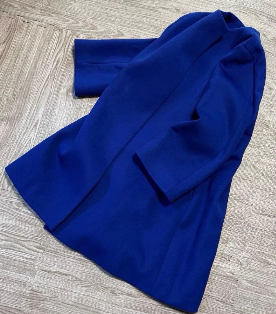 定価5万 ユナイテッドアローズ 38 ロイヤルブルー ノーカラーミドル丈コート