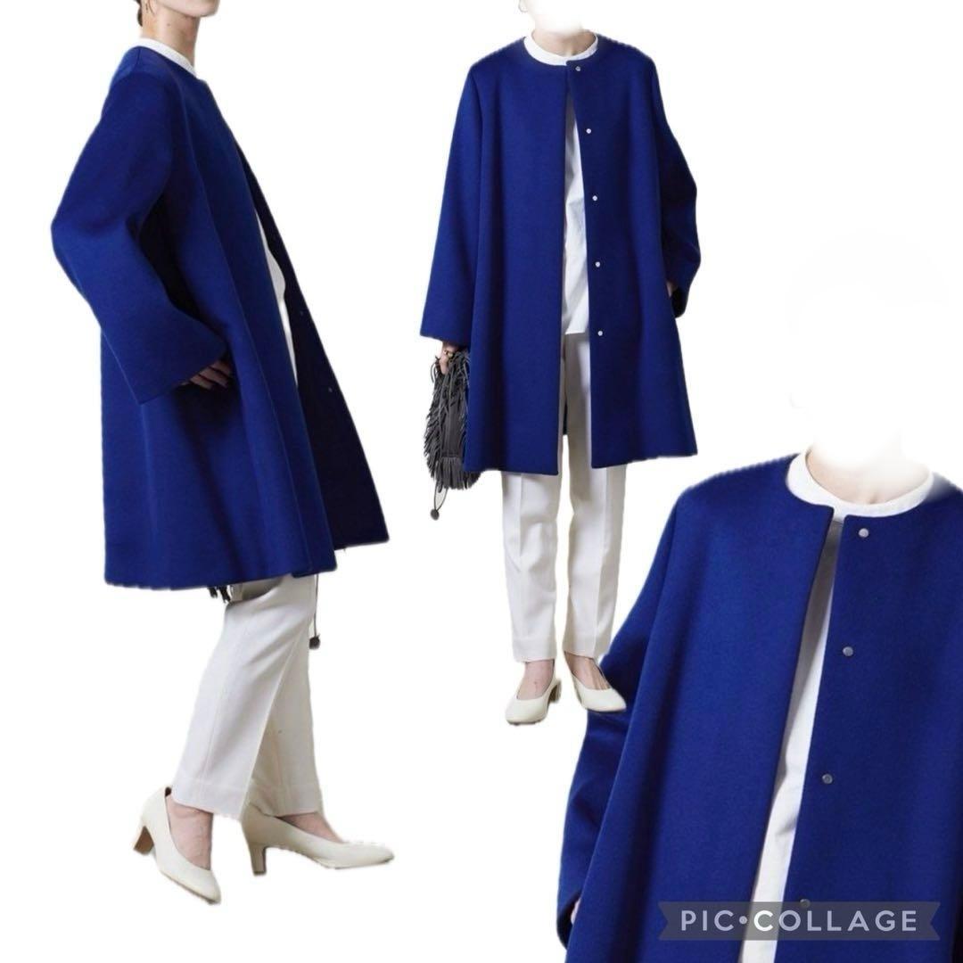定価5万 ユナイテッドアローズ 38 ロイヤルブルー ノーカラーミドル丈コート