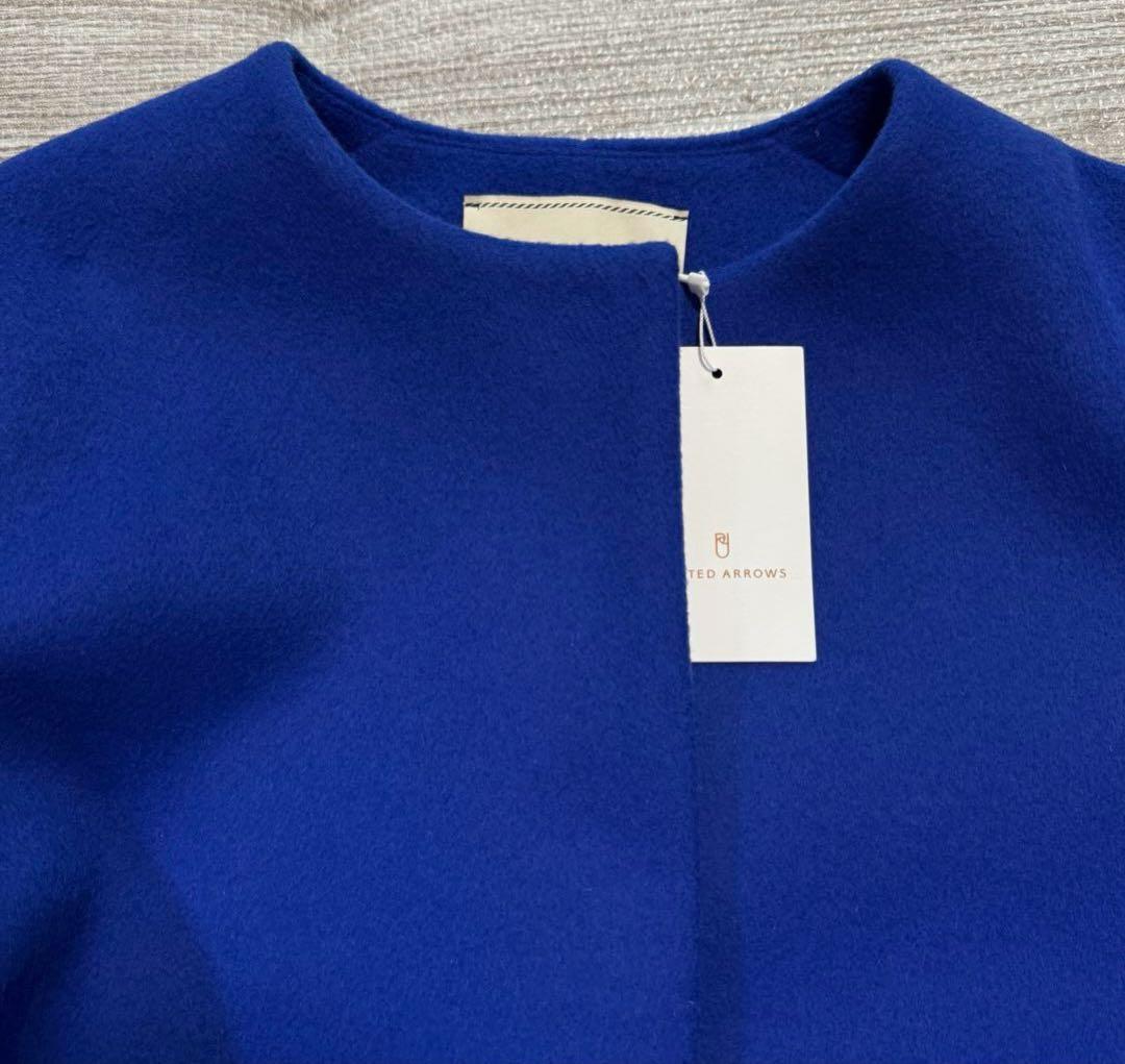 定価5万 ユナイテッドアローズ 38 ロイヤルブルー ノーカラーミドル丈コート