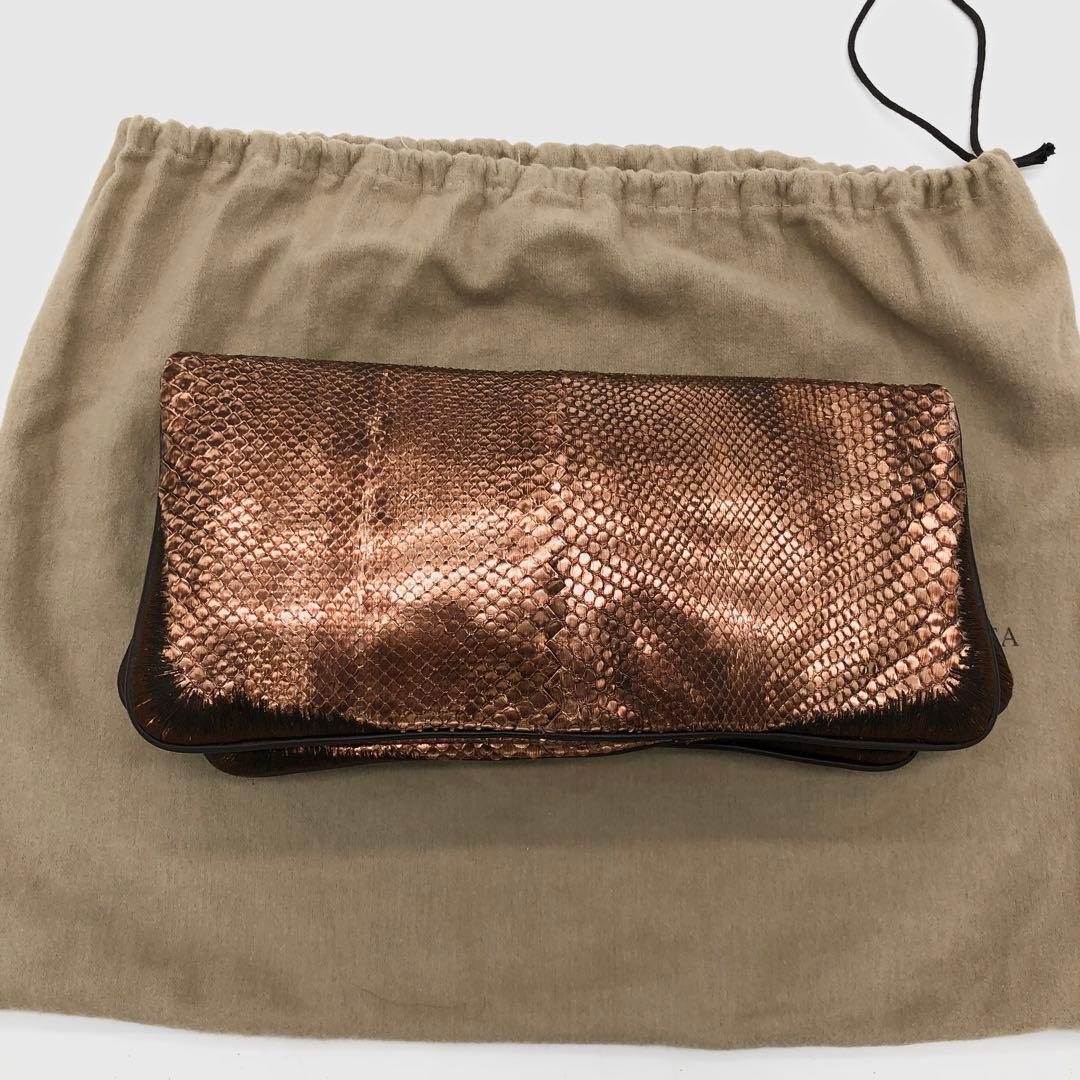 【極美品・ミラー付き✨】ボッテガヴェネタ クラッチバッグ パイソン レザー