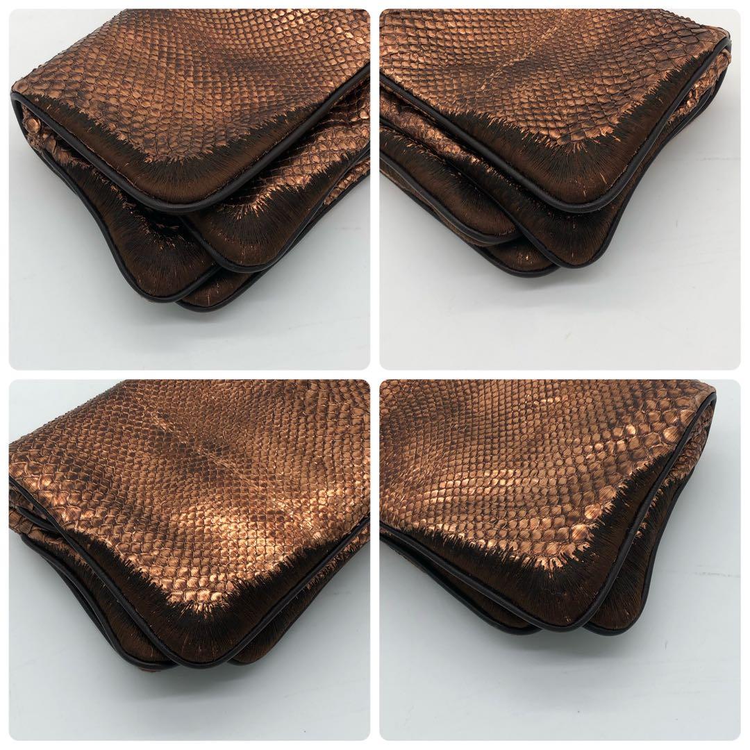 【極美品・ミラー付き✨】ボッテガヴェネタ クラッチバッグ パイソン レザー