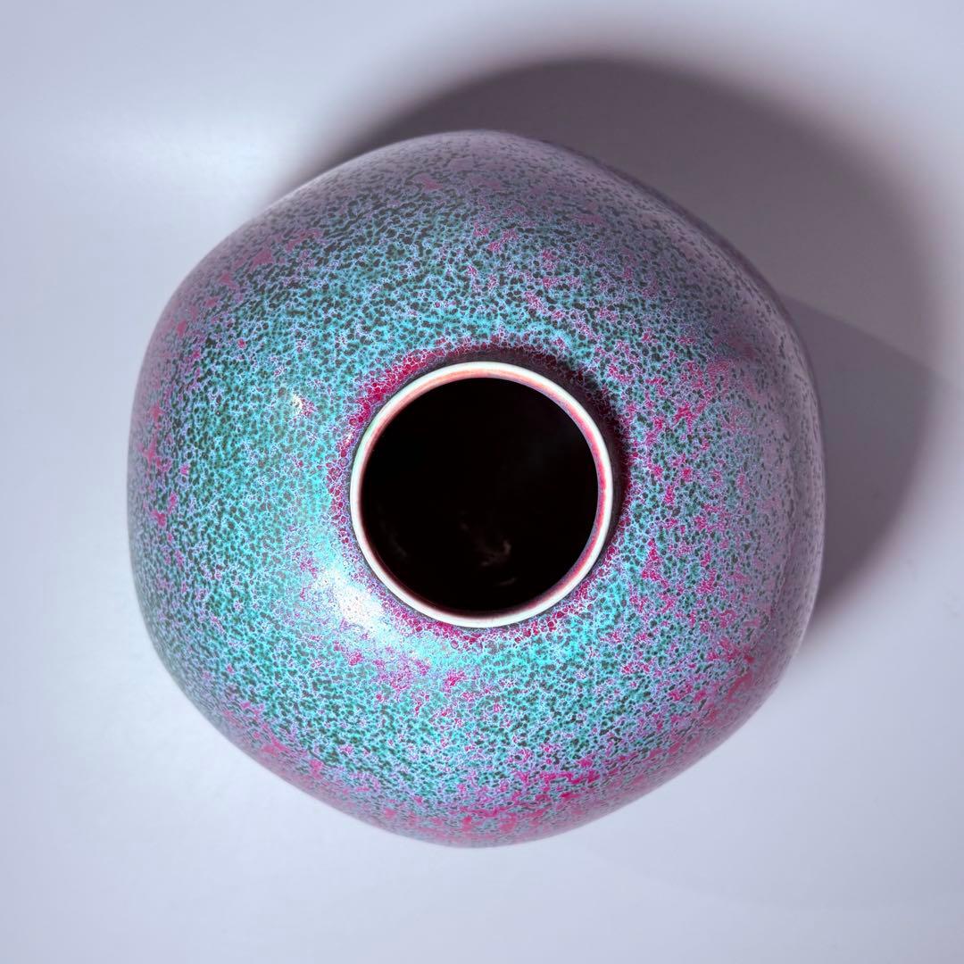 四郎窯　日展作家　四郎作　紫尖紅面取　壺　共箱　高さ23㎝　上位作