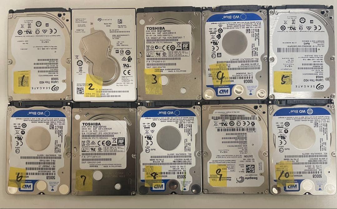 2.5インチ内蔵型HDD 500GB×10個　正常動作品　②