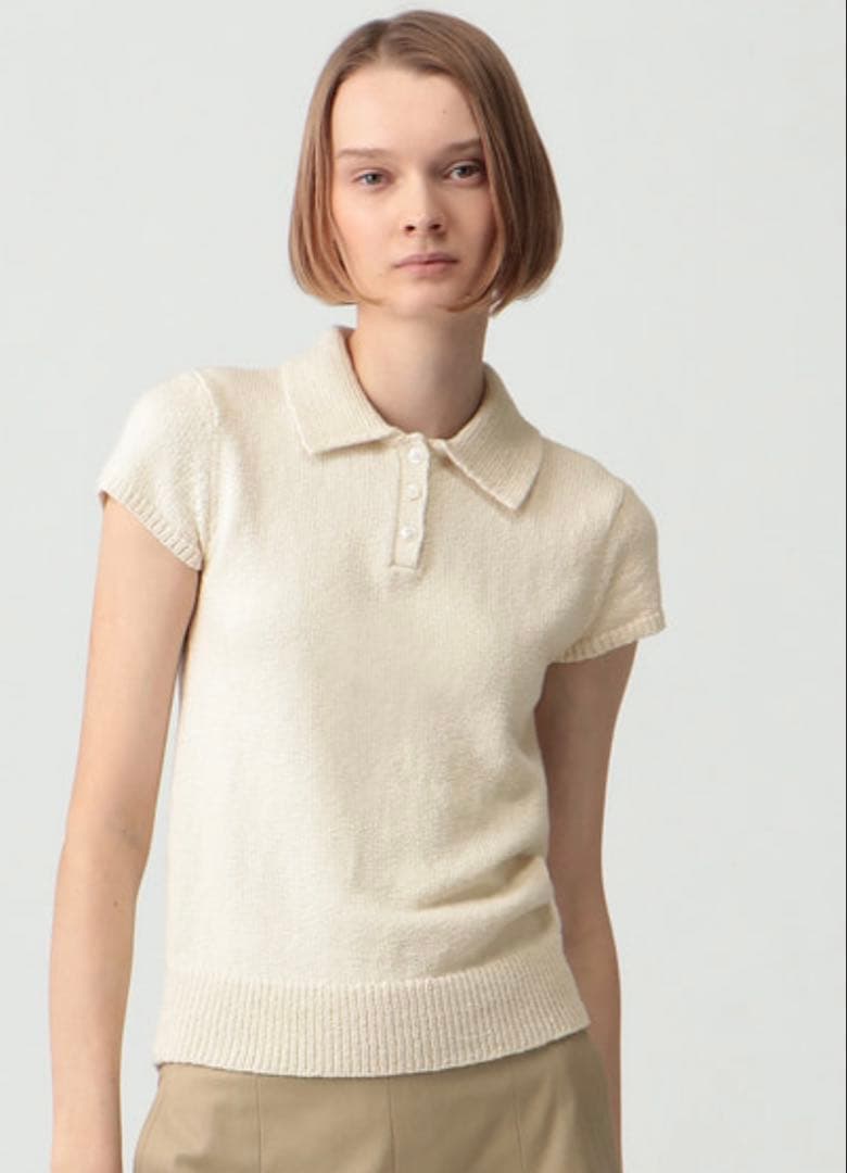 トップス theory Wave Boucle Cap Sleeve Polo Shirt