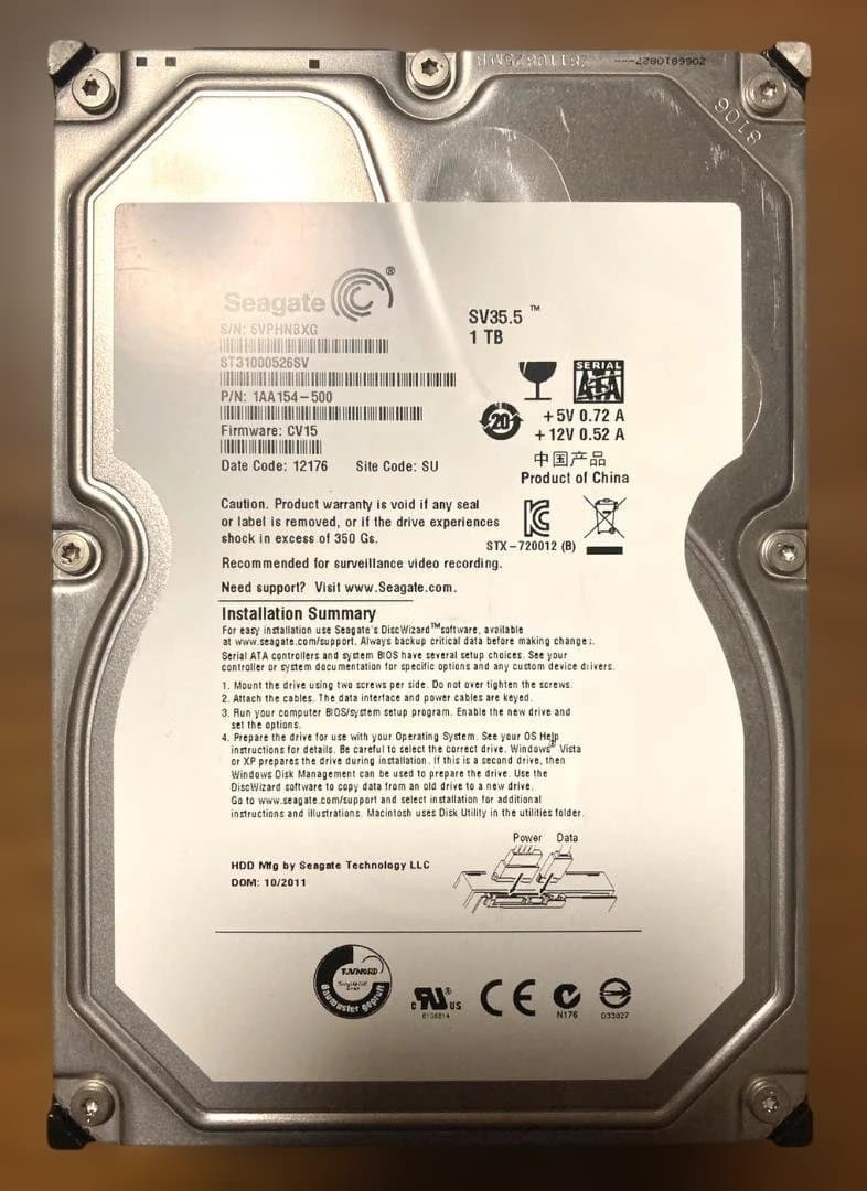Seagate ST31000526SV（3.5インチ HDD 1TB）