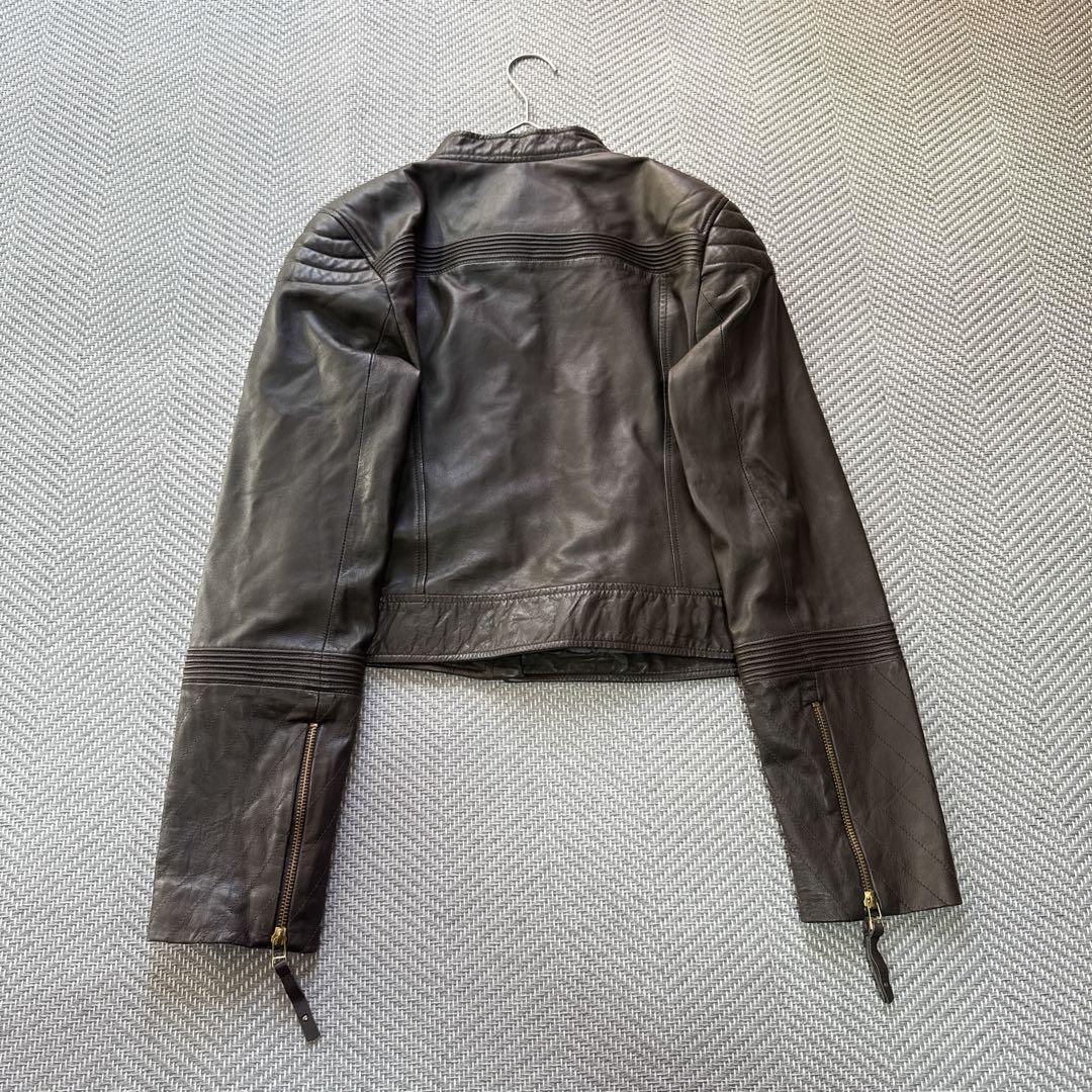 MaxMara Intrend 羊革 ノーカラージャケット シングルライダース