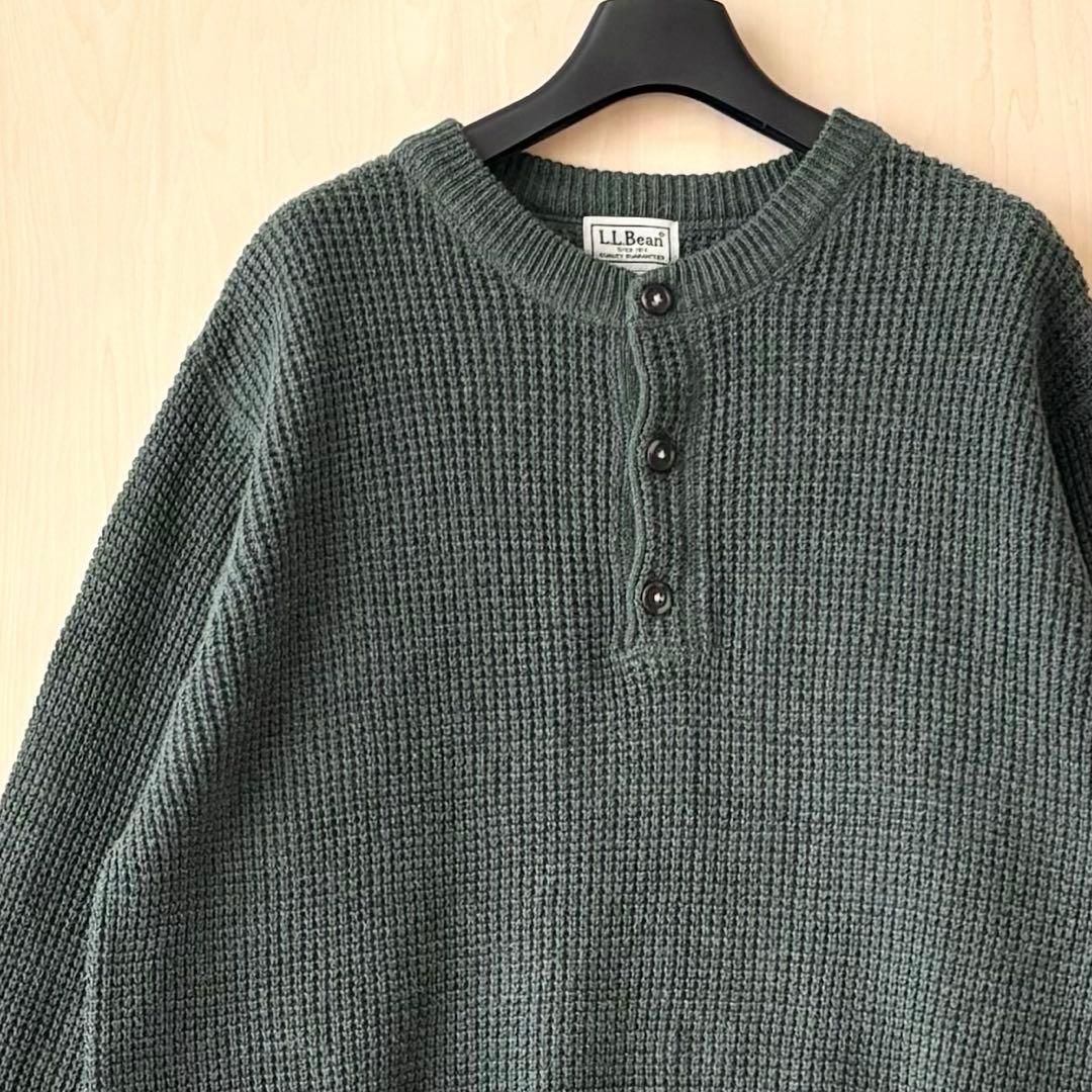 エルエルビーン　ヘンリーネック　ニット　ワッフル　コットン、ウール