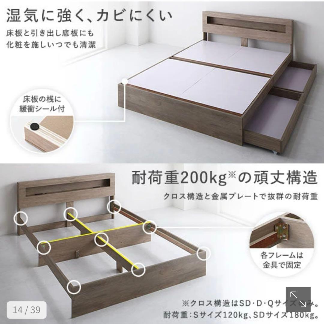 新品 未開封 RASIK ベッドフレーム ダブル LED収納 着払い