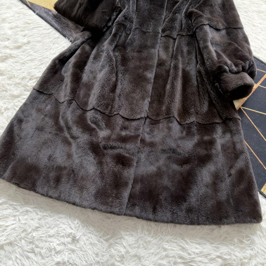 着丈104/激レアデザイン◎ ティアード/フード ロングファーコート 毛皮 XL