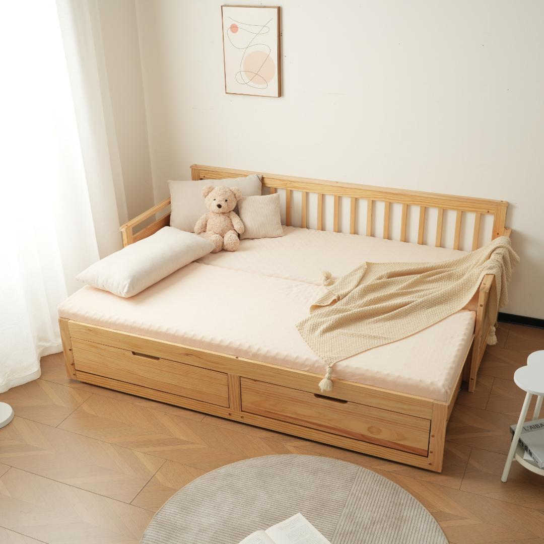 ナチュラルソファベッド ディベッド 伸長式ベッド 引き出し付き 収納付き2way