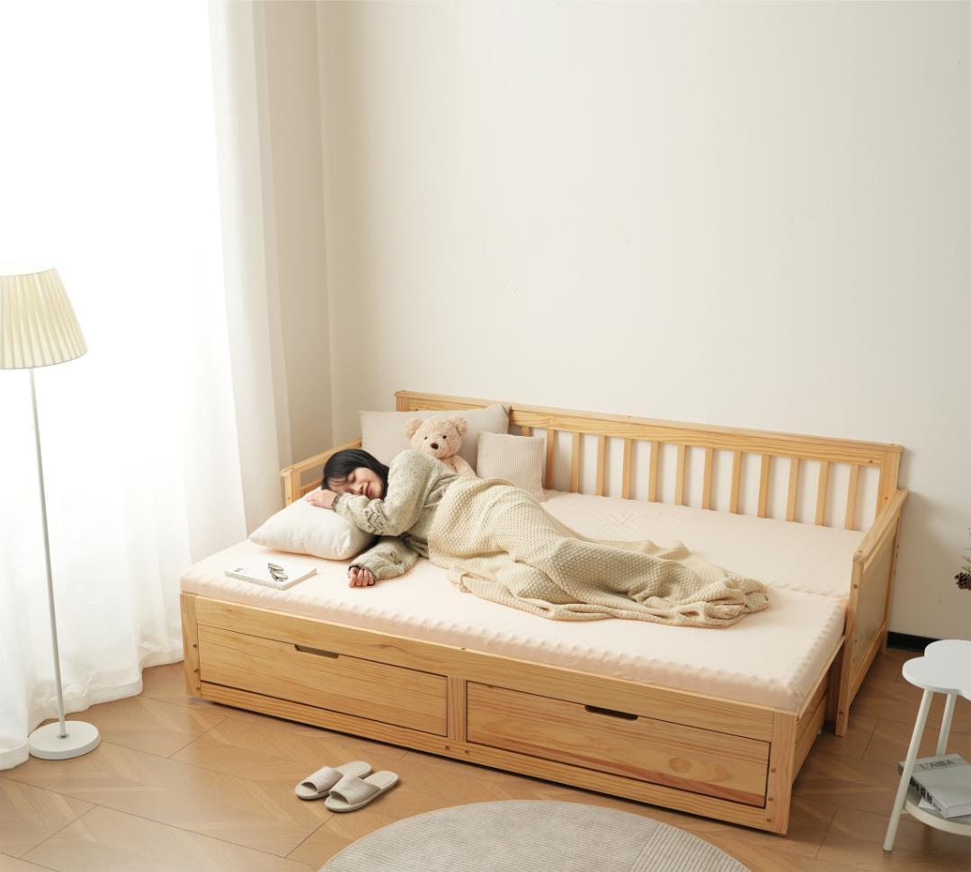 ナチュラルソファベッド ディベッド 伸長式ベッド 引き出し付き 収納付き2way