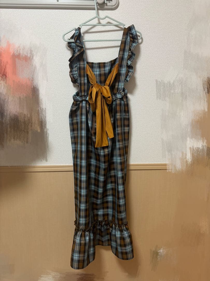 クティール フリルリボンハーネス ２WAYベロアリボンチェックジャンパースカート