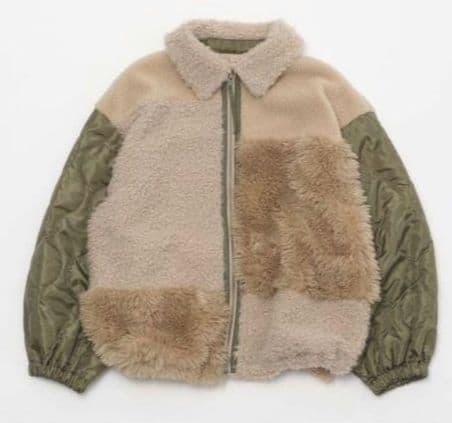 【新品】ニコアンド☆パッチワークボアブルゾン　ベージュ　 F