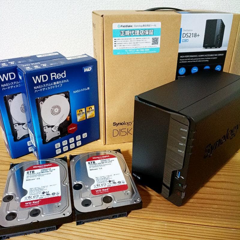Synology DS218+ メモリ計6GB WD Red HDD 計12TB