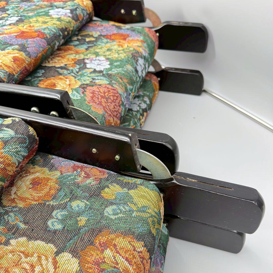 座椅子　折りたたみ　4個セット　昭和　レトロ　天然木　本格　花柄　総柄　木製