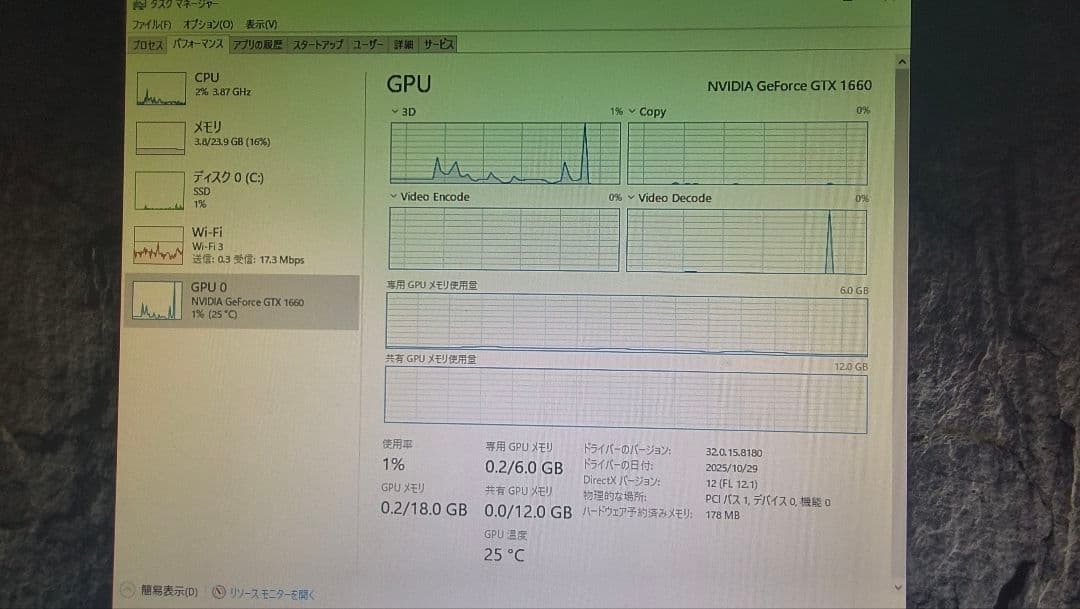 palit GTX 1660 STORMX 6G動作確認済み
