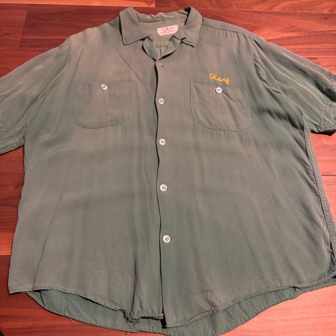 50s 60s ボウリングシャツ　緑　レーヨン