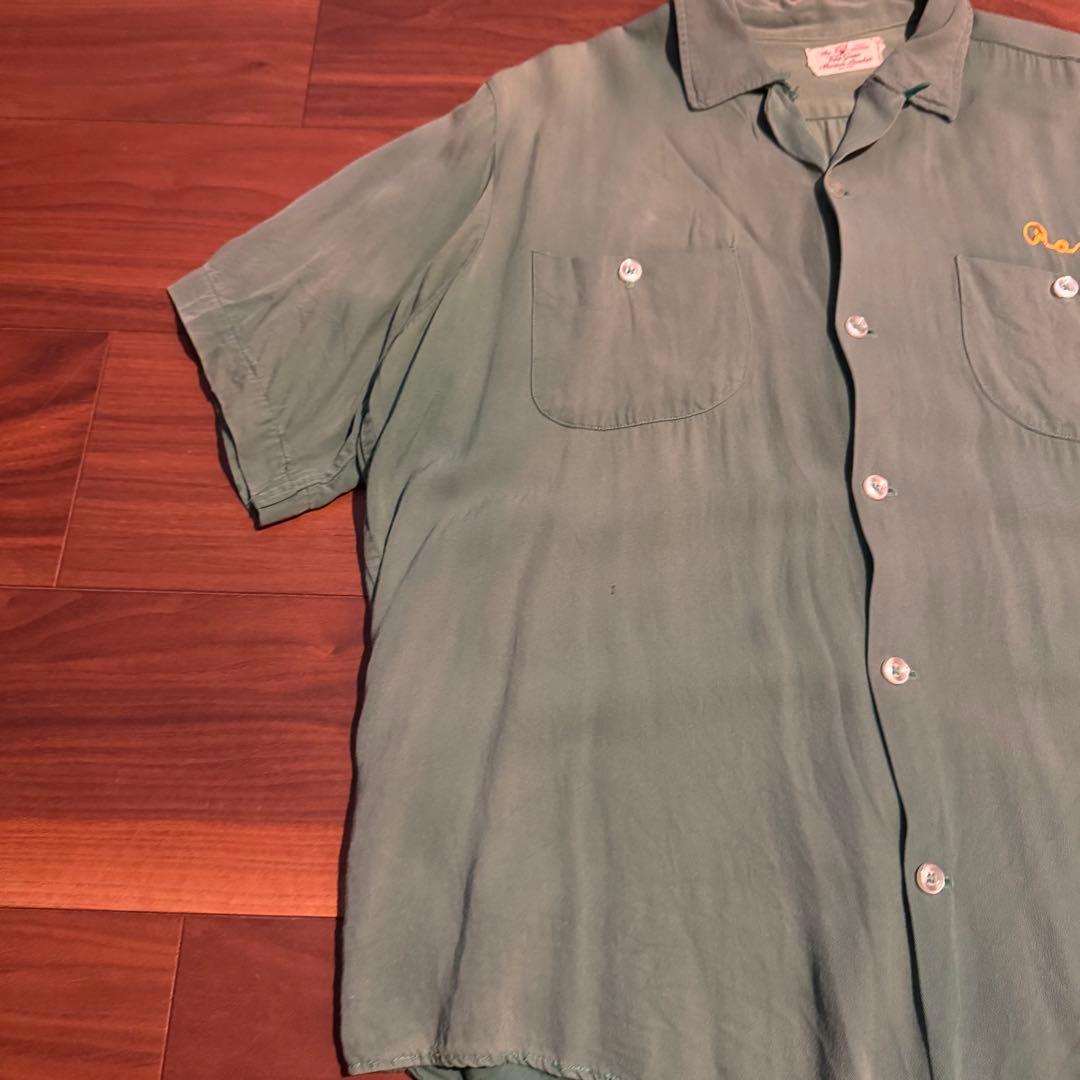 50s 60s ボウリングシャツ　緑　レーヨン