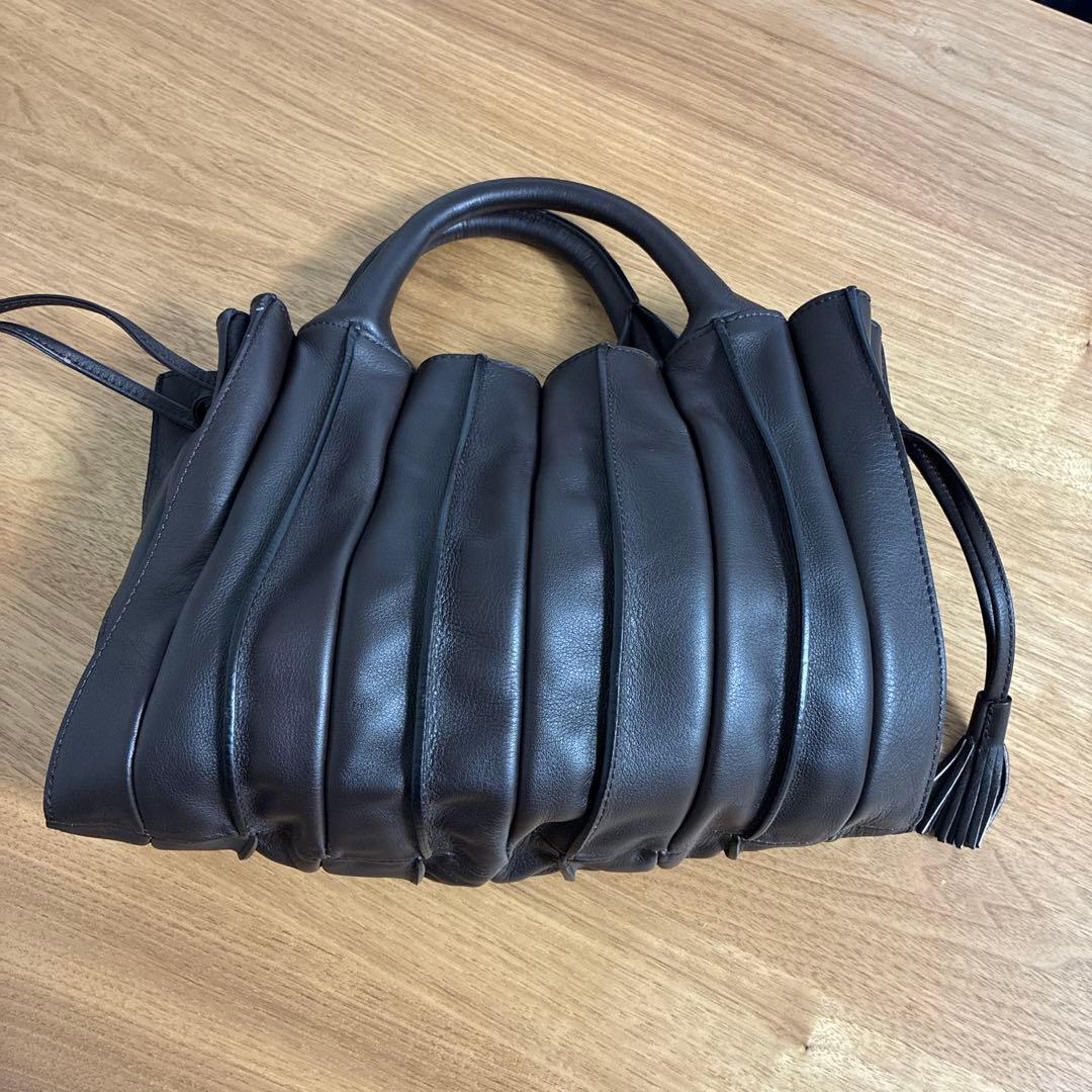 LUPOダークブラウン レザーハンドバッグ ミニポーチ付き