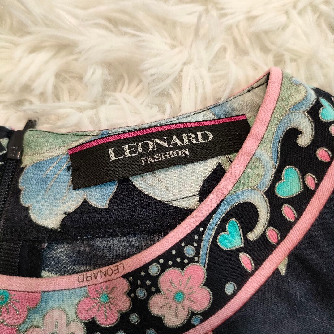 レオナール カットソー 黒 ピンク 花柄 プリント 大きいサイズ 42