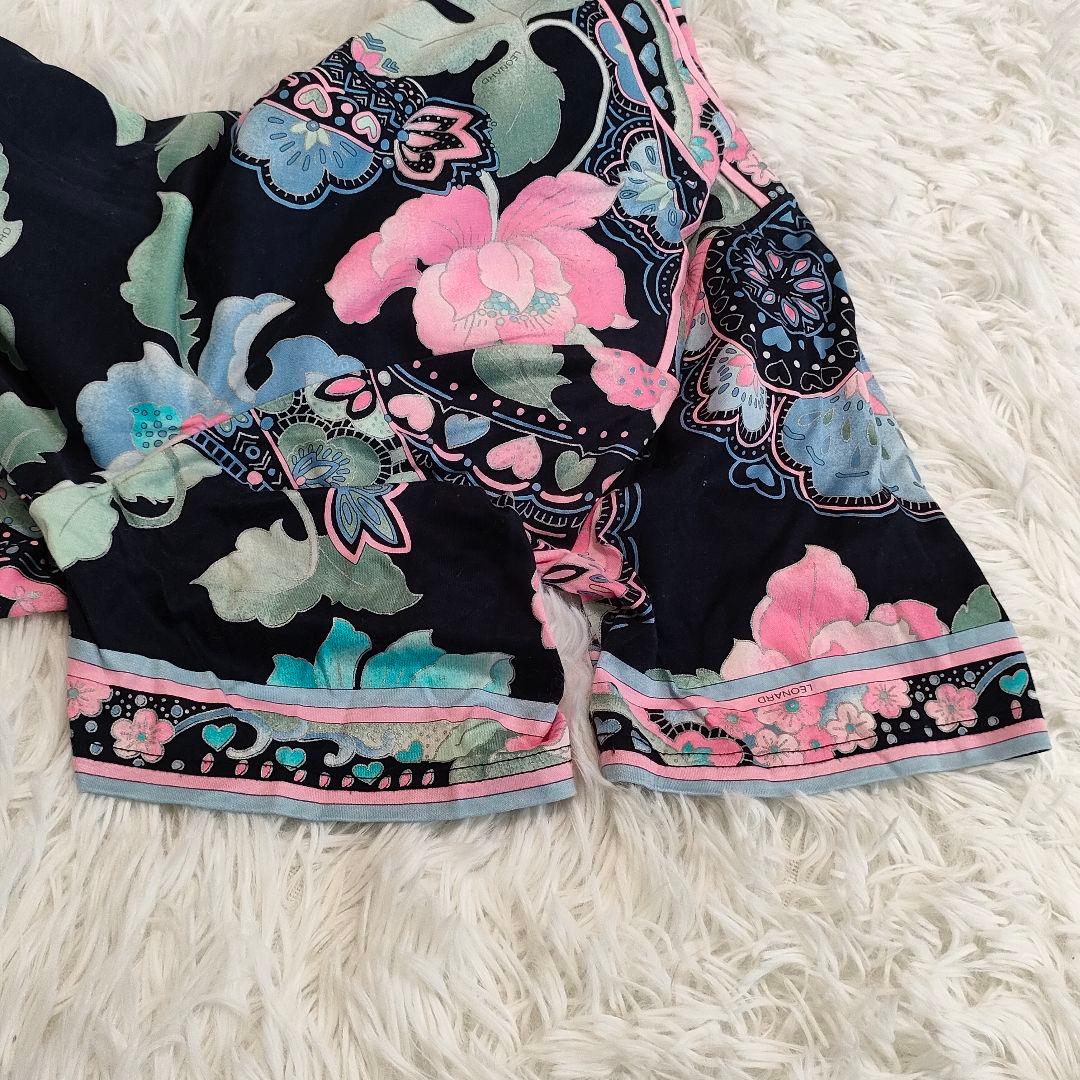 レオナール カットソー 黒 ピンク 花柄 プリント 大きいサイズ 42