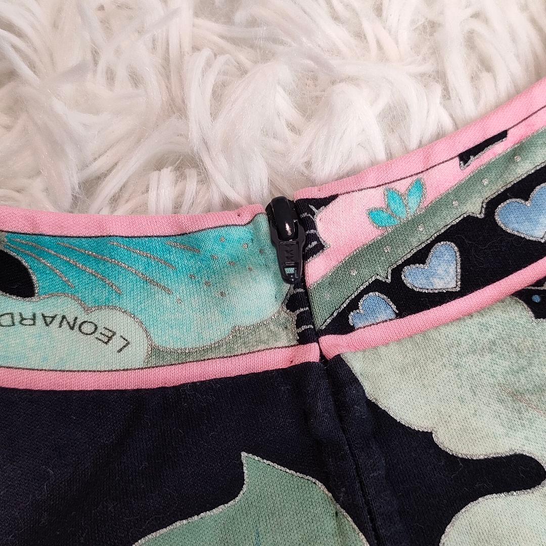 レオナール カットソー 黒 ピンク 花柄 プリント 大きいサイズ 42