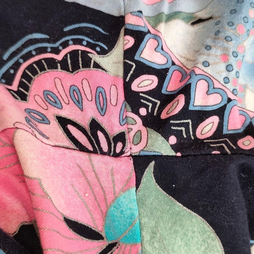 レオナール カットソー 黒 ピンク 花柄 プリント 大きいサイズ 42