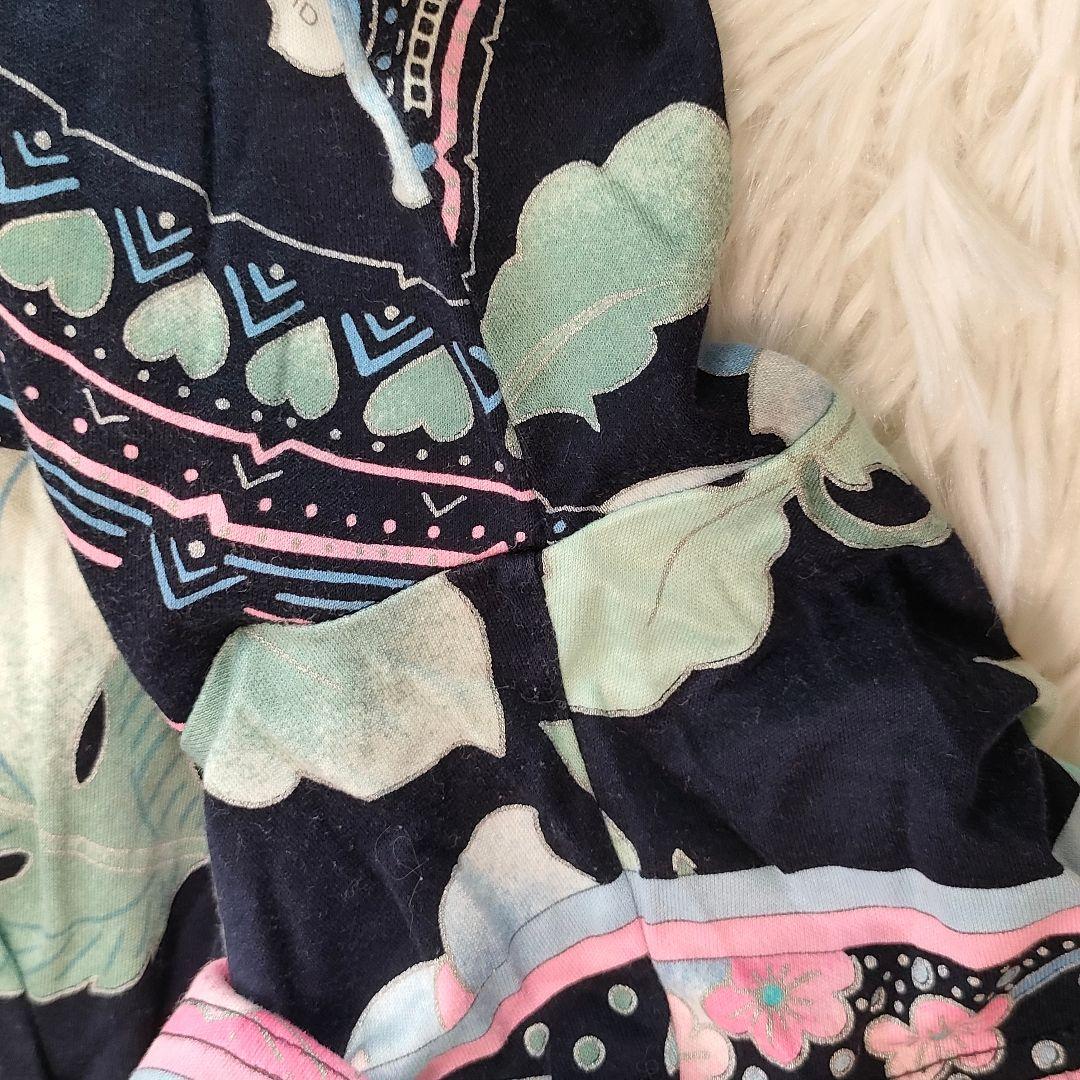 レオナール カットソー 黒 ピンク 花柄 プリント 大きいサイズ 42