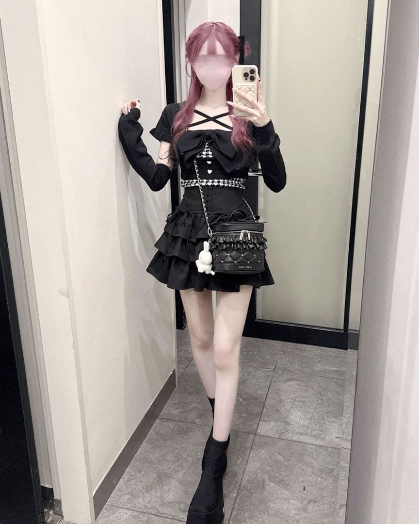 ハニーミュウ ティアードフリルスカート ブラック ミシェルマカロン