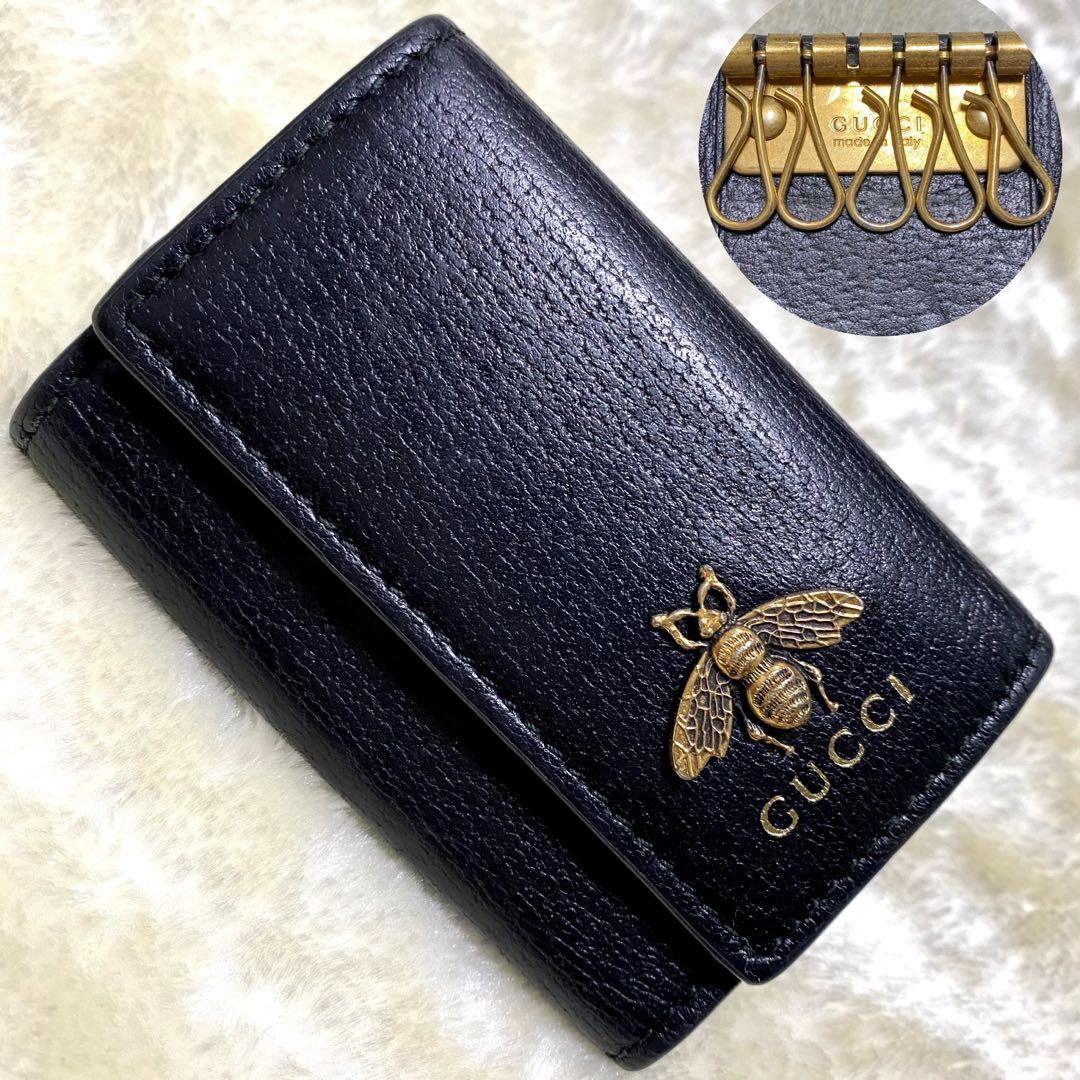 新品級✨グッチ　キーケース　アニマリエ　蜂　ビー　黒レザー　ゴールド金具