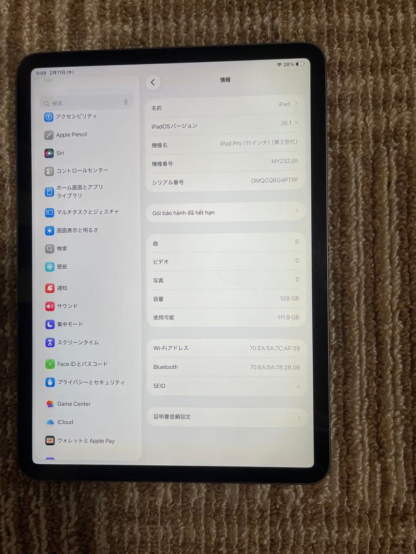 Apple iPad Pro 11インチ (第2世代) スペースグレー