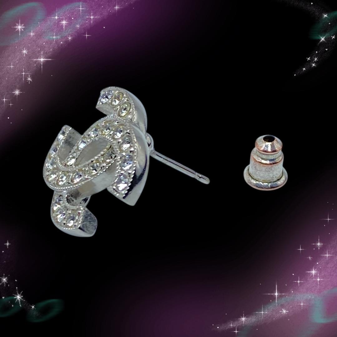 《美品》 シャネル ピアス片耳 ココマーク ラインストーン シルバー C22C