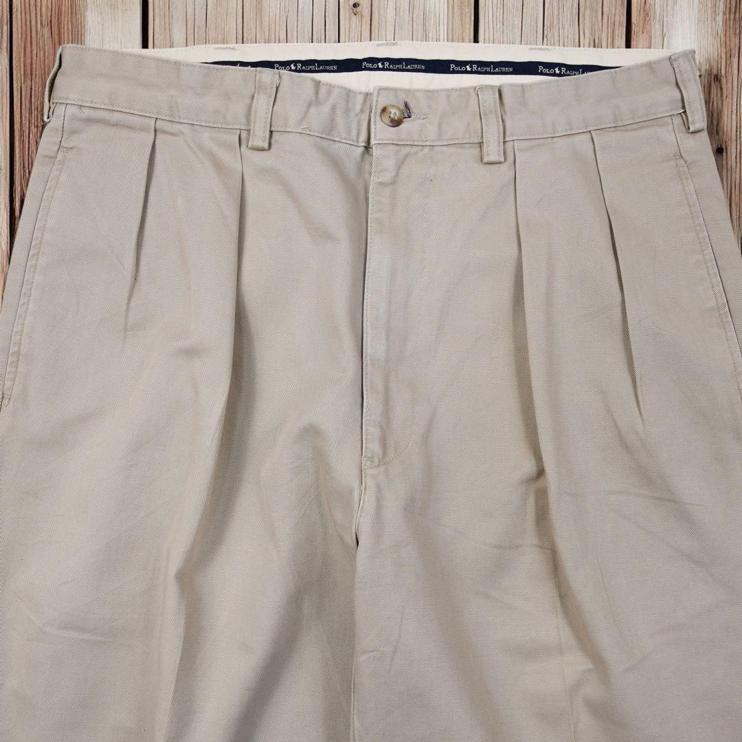 01M574◯ 90s RALPH LAUREN ツータック ワイド スラックス