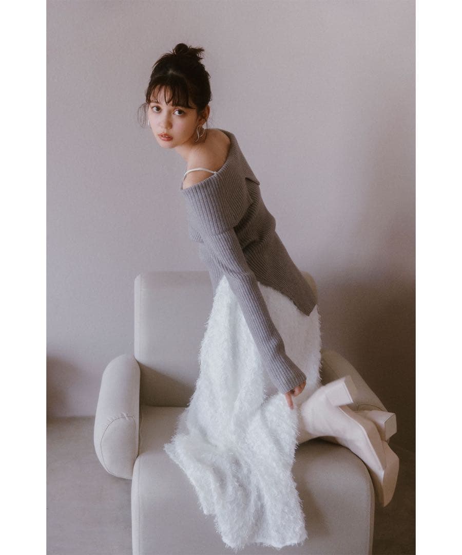 COCO DEAL オフショルスリットニット×キャミワンピース