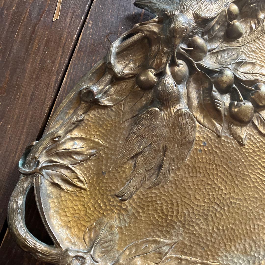 フランス アンティーク 鳥と木の実の装飾プレート ブロンズ　バルボティーヌ