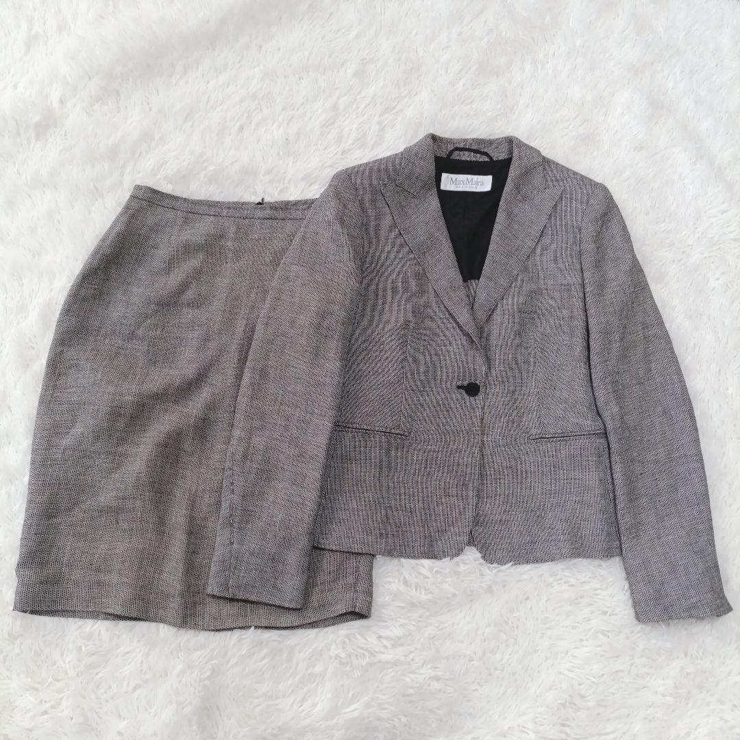 マックスマーラ 白タグ ツイート スカートスーツ リネン セットアップ 格子