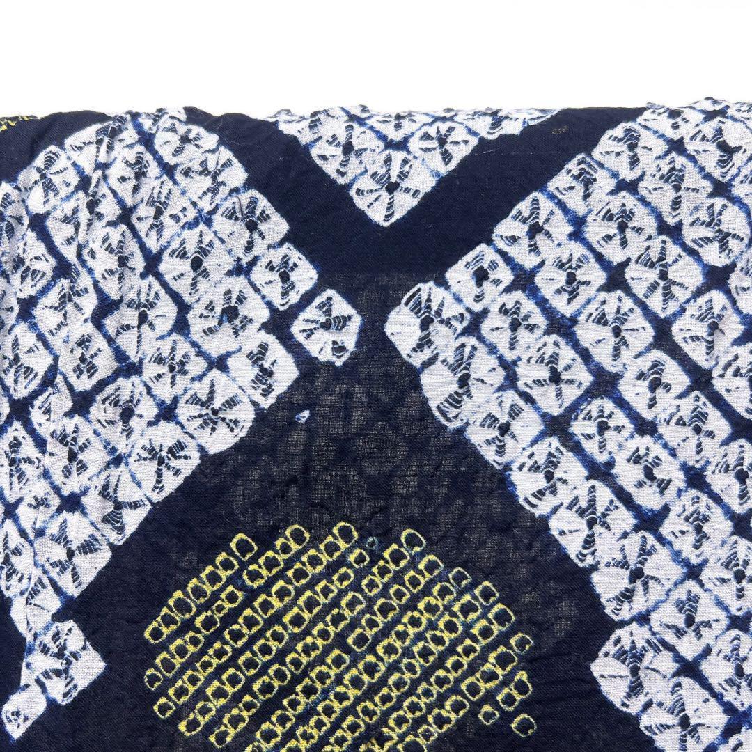 浴衣　有松鳴海絞り　松川菱　花模様　ネイビー　系　着物　042w p