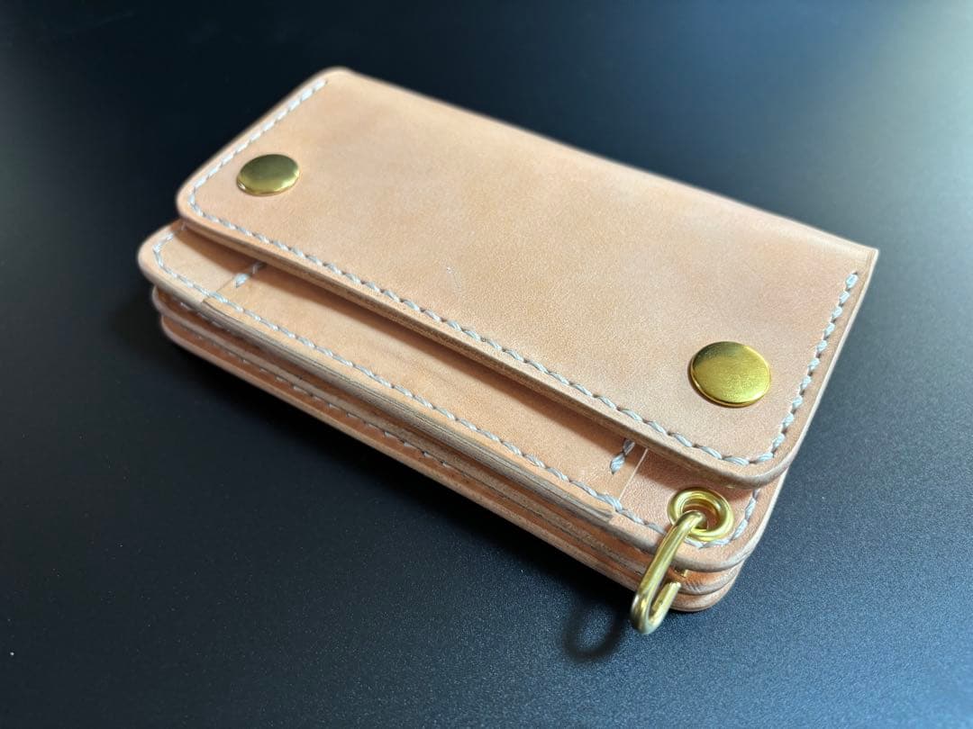 ナチュラル　サドルレザー　トラッカーウォレット　三層　真鍮　レザークラフト