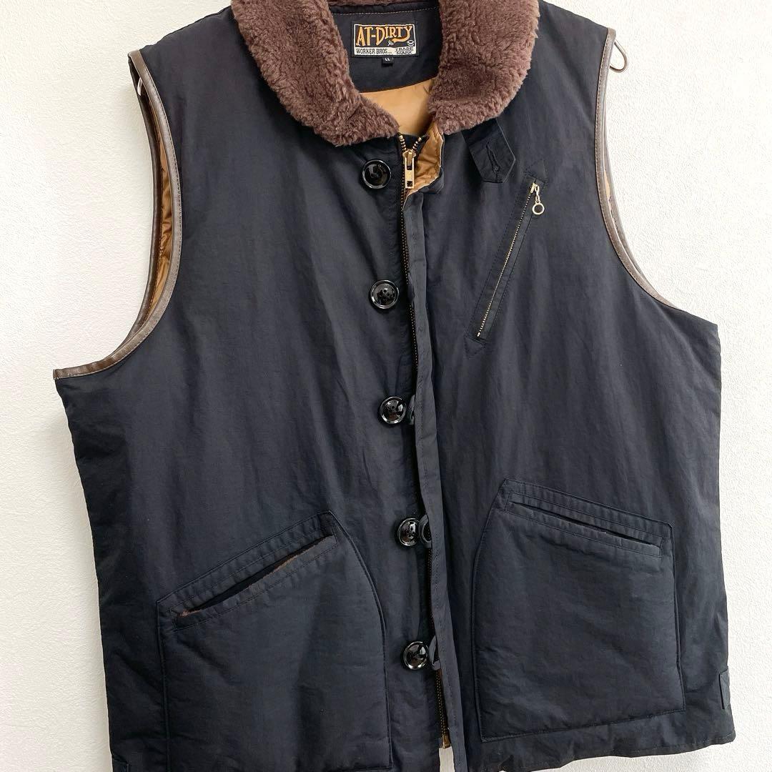 【希少】 AT-DIRTY デッキダウンベスト アーマー ベスト LL 黒 ボア