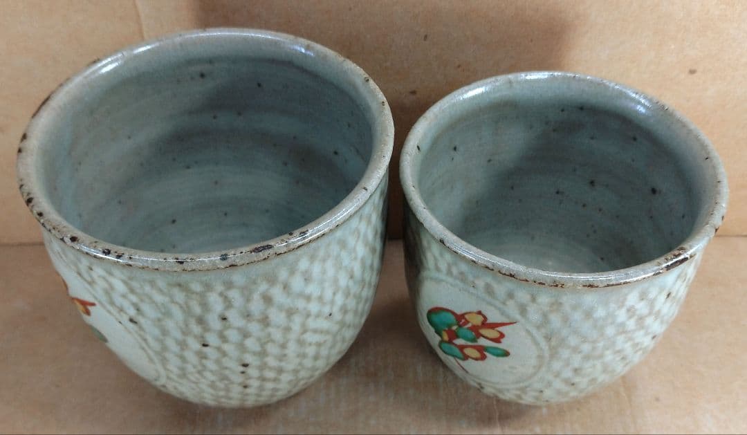 【本物保証】島岡達三 象嵌赤絵夫婦湯呑 共箱 人間国宝 未使用品 益子焼