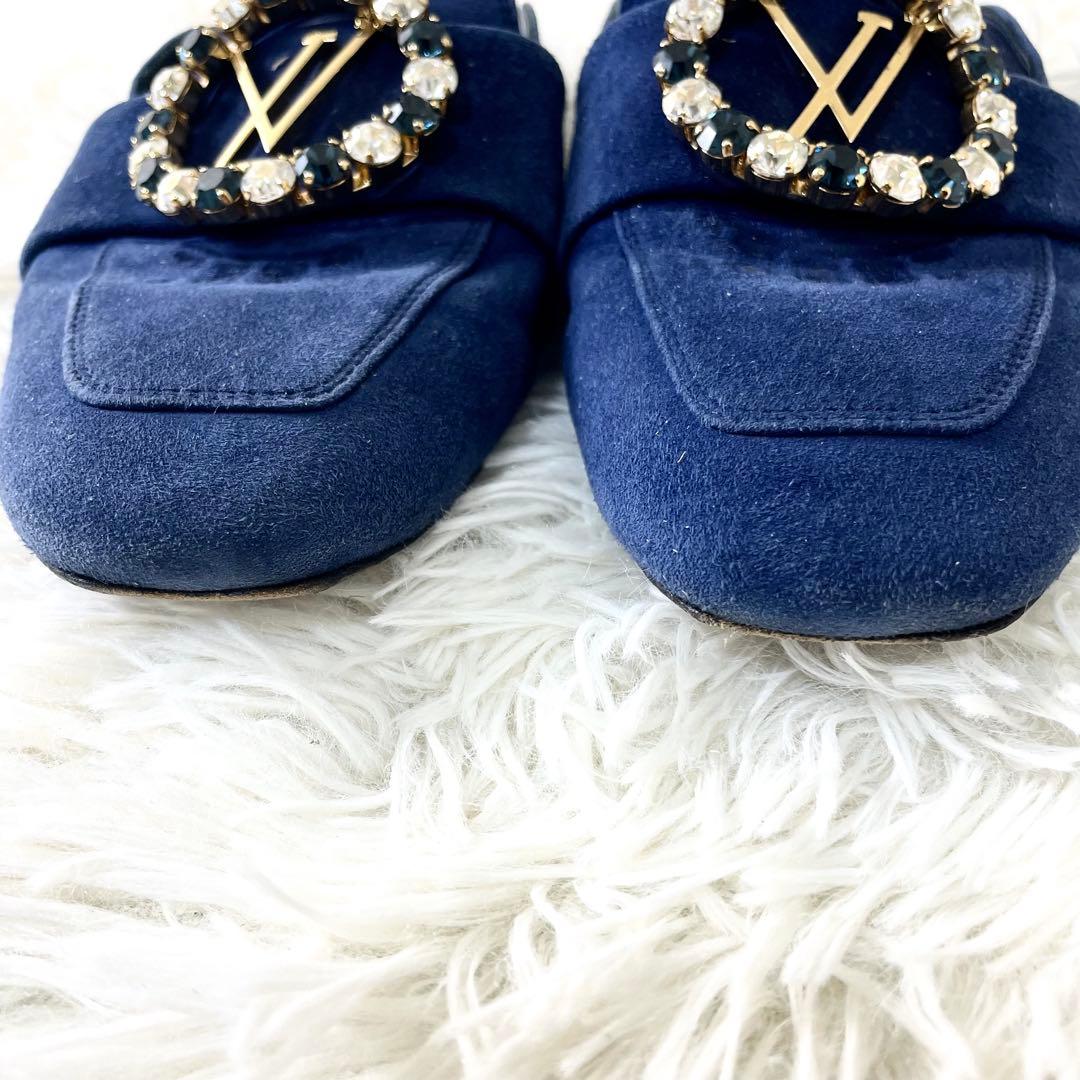 ルイヴィトン　LVサークル　スエード　ビジュー23.5cm ネイビー　サンダル