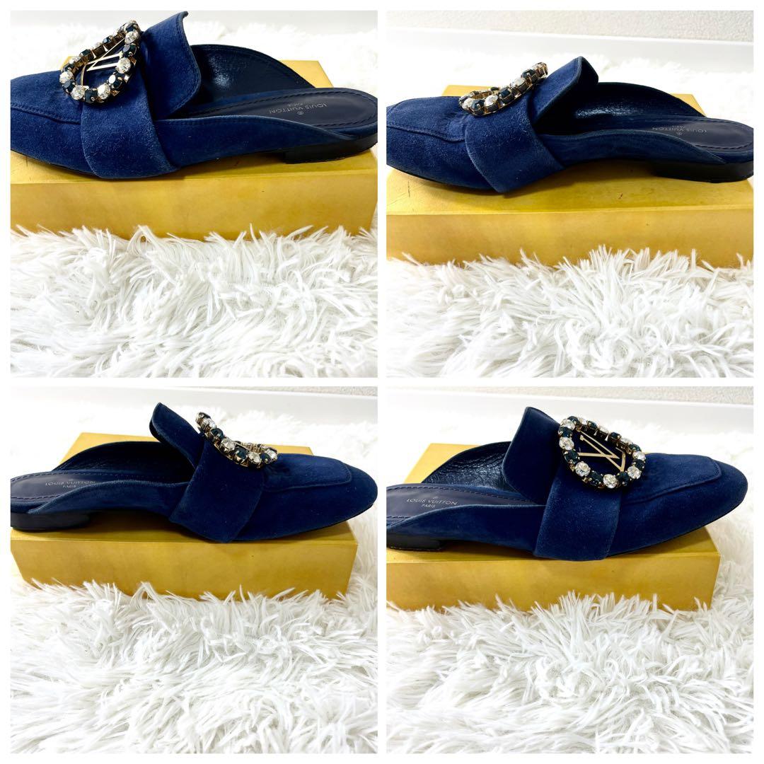 ルイヴィトン　LVサークル　スエード　ビジュー23.5cm ネイビー　サンダル