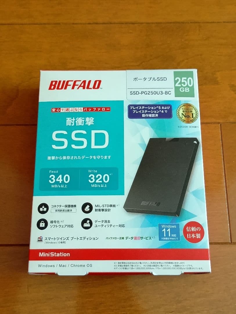 BUFFALO 250GB ポータブルSSD SSD-PG250U3-BC