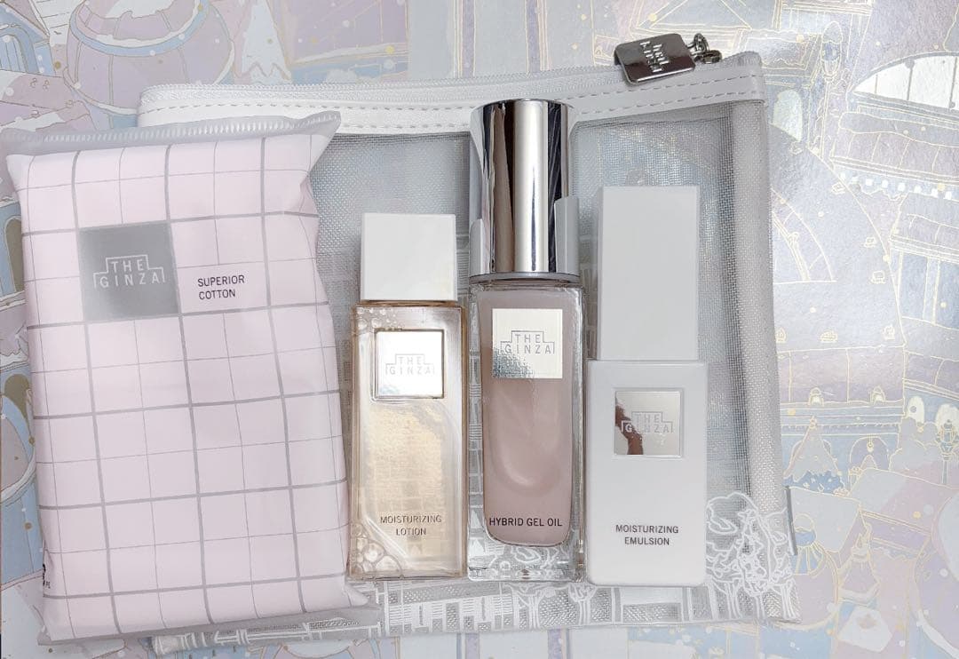 ザギンザ　ローション　乳液　美容液　スキンケアトライアルセット（透明ポーチ付き）