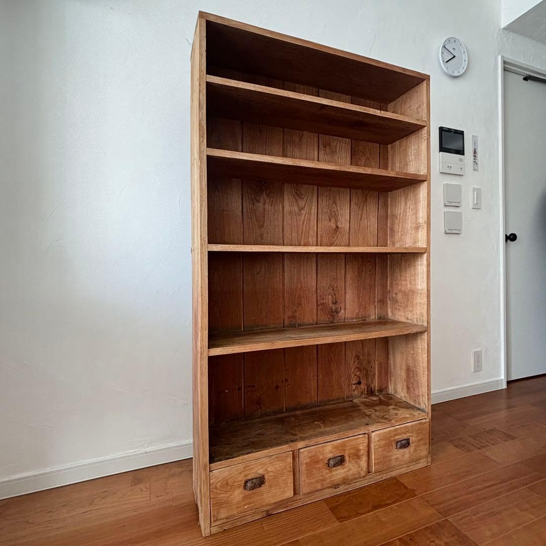 古道具　5段本棚 飾り棚　引き出し付き